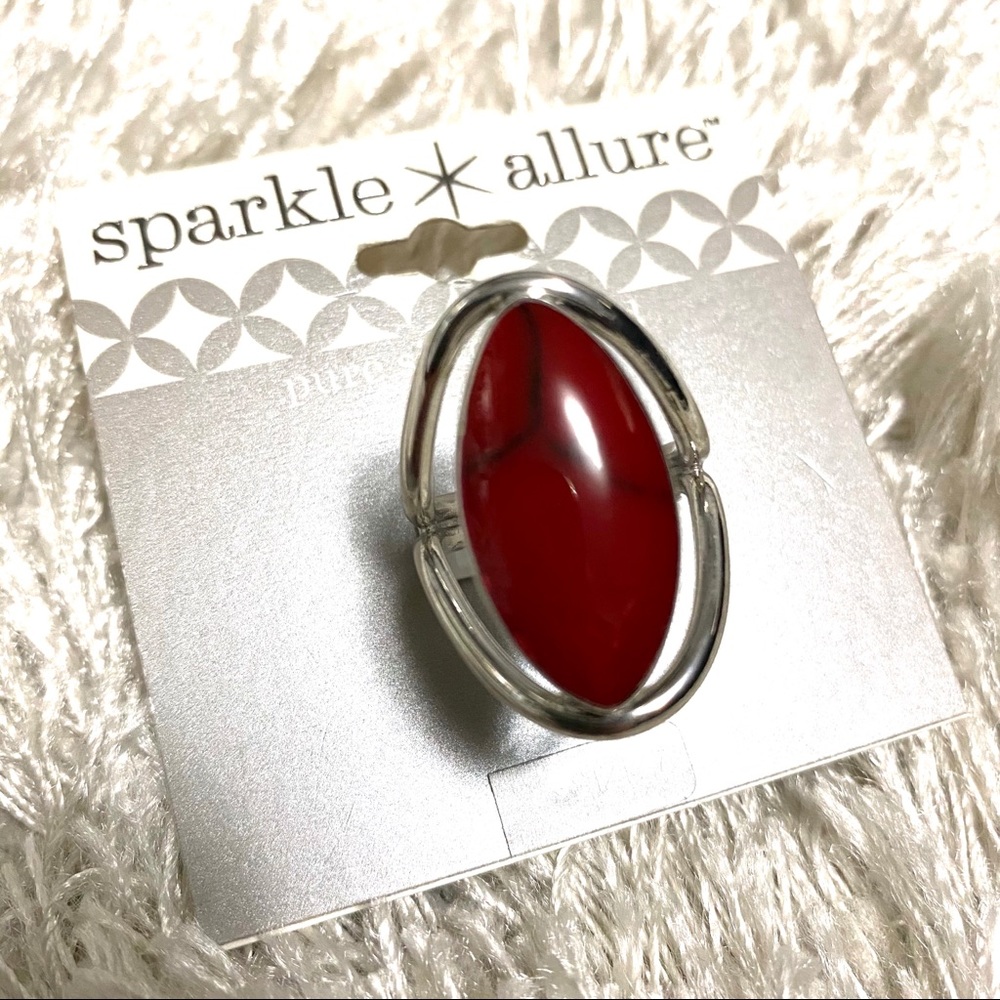 🍓 Sparkle Allure Silver & Dark Red Fashion Ring